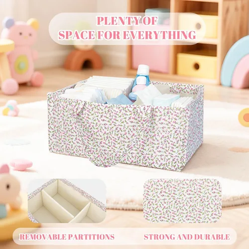 Vista 2 de Organizador de pañales acolchado floral, bolsa de pañales acolchada, elegante cesta de almacenamiento para guardería, regalo para baby shower