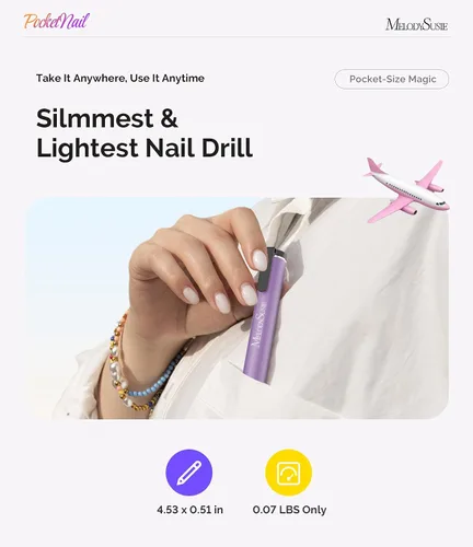 Vista 2 de MelodySusie PocketNail - Taladro de uñas USB delgado ergonómico en forma de bolígrafo, PC100G 20000 RPM, lima eléctrica portátil para todas