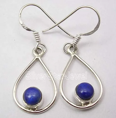 Vista 2 de SilverStarJewel Pendientes de lázuli azul marino de plata de ley 925 de 1.4 pulgadas, joyería de las mejores ofertas del Día del Trabajo, Metal