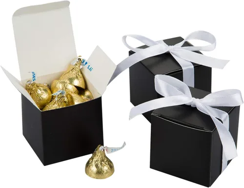 Vista 10 de AWELL Caja de dulces de regalo negra con puntos dorados a granel de 2 x 2 x 2 pulgadas con cinta para recuerdos de fiesta, puntos dorados, paquete
