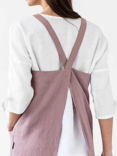 Vista 2 de MagicLinen 100% Linen Apron - Japanese Cross Back Apron with Pockets for Women and Men - Pinafore