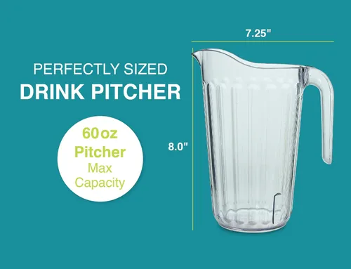 Vista 6 de Arrow - Jarra de plástico transparente, 60 onzas, diseño apilable que ahorra espacio, apta para lavavajillas, ideal para agua, cerveza y jugo, sin