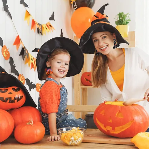 Vista 4 de Aretes de Halloween para mujer, lindos aretes colgantes de calabaza fantasma, con cuentas, espeluznante sombrero de bruja de calavera boo truco RIP
