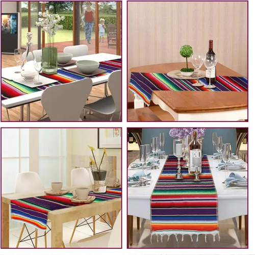 Vista 6 de Camino de mesa mexicano Serape de algodón para decoración de fiestas temáticas mexicanas, fiesta del Cinco de Mayo, baby shower, boda