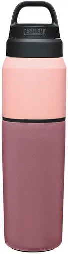 Vista 4 de CamelBak MultiBev - Botella de agua con aislamiento de acero inoxidable y taza de viaje Rosa Terracota/Rosa Camelia