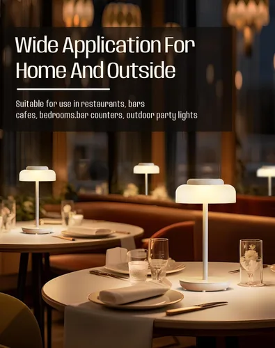 Vista 2 de QiMH Lámpara de mesa LED operada con pilas, juego de 2 lámparas inalámbricas recargables de 5000mAh, control táctil regulable sin pasos, pequeña luz
