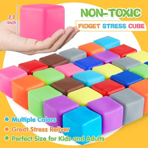 Vista 3 de Fidget Toys - Cubo de estrés, 24 bolas antiestrés a granel para niños y adultos, cubo de estrés de aumento lento, bolas de estrés, bola cuadrada