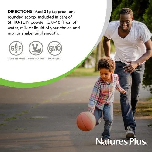 Vista 6 de NaturesPlus SPIRU-TEIN Plus, Vainilla, 1.20 libras, proteína en polvo a base de plantas con D3, biotina para adultos mayores de 50 años, vitaminas