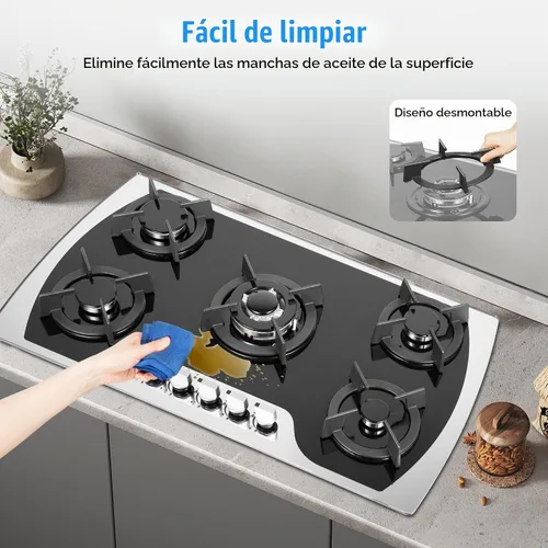 Vista 6 de Placa de cocina de gas NG de 36 pulgadas con 5 quemadores, convertible a GN/LPG, estufa de gas integrada con protección de termopar