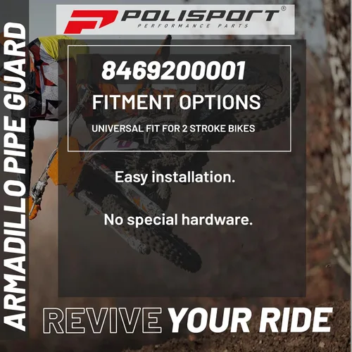 Vista 5 de Polisport Armadillo - Protector de tubería - Negro, construcción ligera de PA/ABS, ajuste universal para tubos de escape de 2 tiempos, resistente al