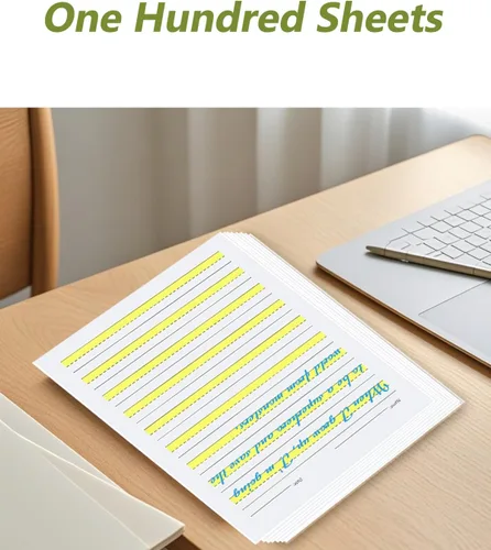 Vista 4 de Write - Papel para principiantes nivel 1, papel de escritura con líneas y resaltados amarillos, papel de escritura para niños, papel de 3.53 oz/m²