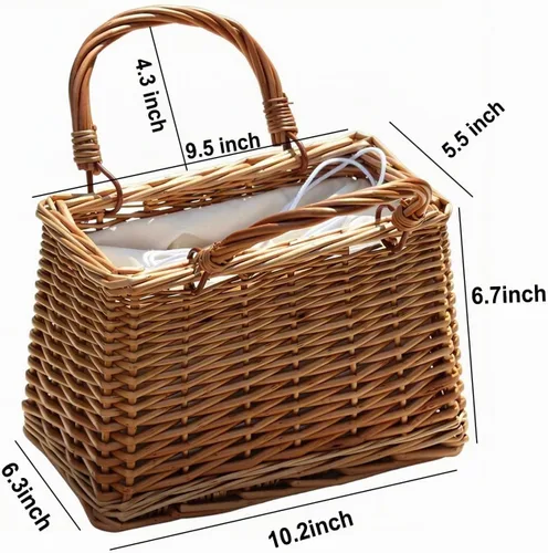 Vista 2 de Bolso de mimbre tejido a mano natural, bolso de cesta rectangular, bolso de paja para mujer para la playa