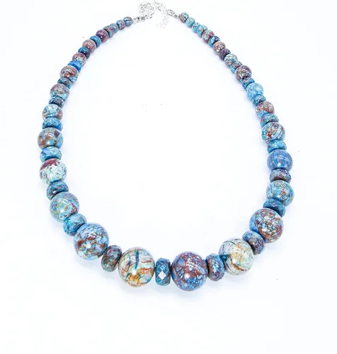 Vista 7 de Cynthia Lynn "SUNLIGHT MESA" Blue and Brown Calsilica Beaded Rhodium Silver Bib Cleopatra Necklace