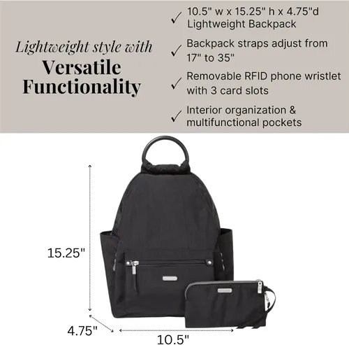 Vista 4 de Baggallini Mochila todo el día para mujer con pulsera de teléfono RFID, Negro, talla única