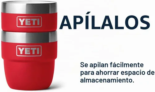 Vista 5 de YETI Rambler - Vaso apilable de 4 onzas, acero inoxidable, taza de café/espresso aislada al vacío, 2 unidades Rojo rescate