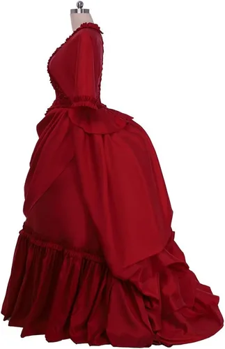 Vista 4 de Vestido victoriano gótico rojo para mujer, disfraz de vampiro Mina Harker