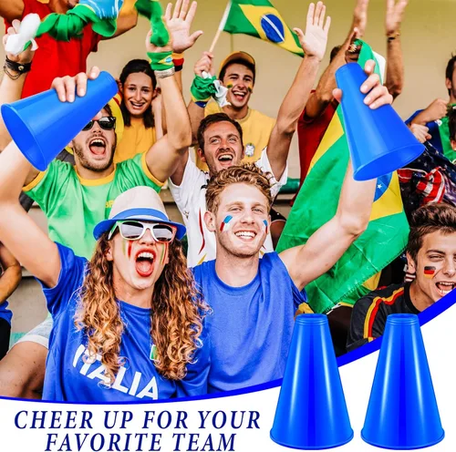 Vista 5 de Woanger 24 piezas de megáfono de animación para fiestas de animaciones deportivas, megáfono de plástico para actividades de partidos deportivos Azul