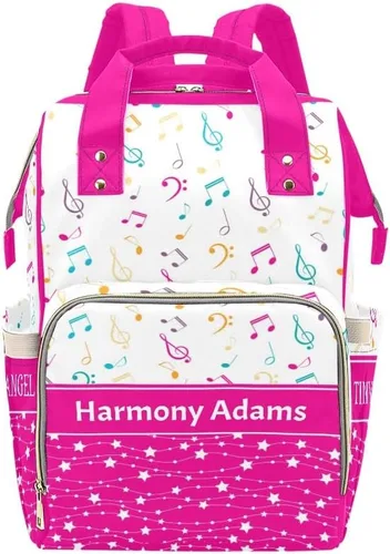 Vista 14 de Mochila para pañales personalizada, regalo con nombre, notas musicales, estrellas, azul oscuro, bolsa de viaje versátil: gran capacidad y múltiples