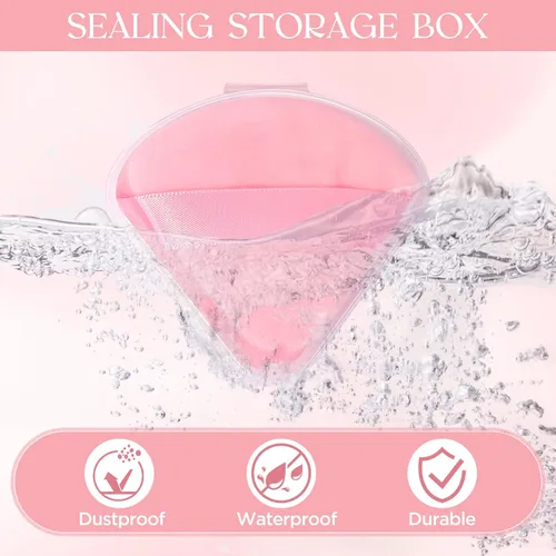 Vista 4 de Juego de 6 estuches para soplo de polvo, soporte para licuadora de belleza de viaje, caja de almacenamiento de soplo de polvo triangular portátil