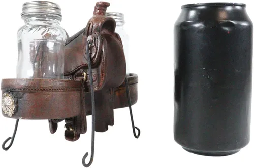 Vista 6 de Ebros Gift Country Western Cowboy Horse Sillín con 2 alforjas y conchos plateados, juego de estatuillas de sal y pimentero, acabado de cuero
