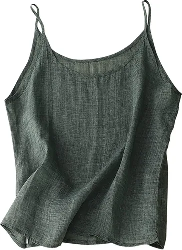 Vista 4 de Camisola de verano para mujer, de algodón, lino, espagueti, sin mangas, casual, ajuste holgado, capa base, camisetas sin mangas para playa