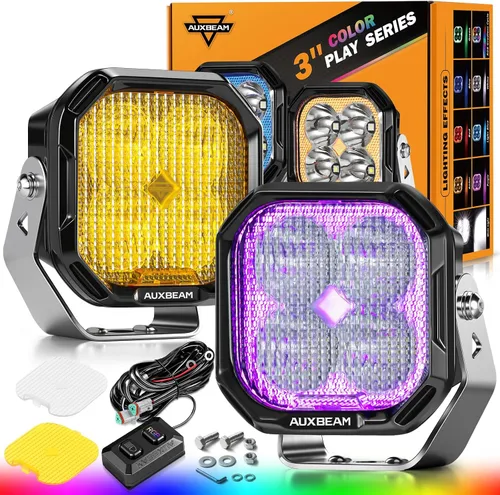 Vista 10 de Auxbeam Luces LED RGB en Cápsula de 3 Pulgadas, 7 Retroiluminación de Ciclo de Gradiente Dinámico, Combo Spot Flood de 116W, Luz de Conducción