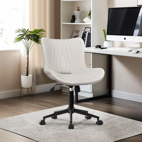 Vista 10 de Silla de oficina, silla de escritorio sin brazos con ruedas, ergonómicas y cómodas sillas de trabajo para computadora en casa, silla de tocador