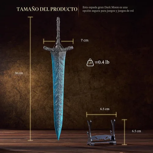 Vista 2 de RACEROCKET Elden Ring Espada de la Luna Oscura Gran espada de caballero recto Modelo de espada de metal de artes marciales de 11.8 pulgadas