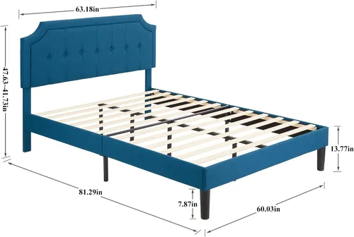Vista 2 de VECELO Cama de plataforma tapizada de alta calidad, marco de metal y soporte de 12 listones de madera fuertes, base de colchón/cabecera de panel