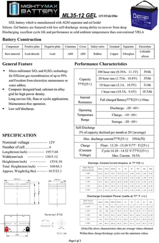 Vista 7 de Mighty Max Battery Batería de repuesto de gel de 12V 35AH para MK MU-1 SLD G - 2