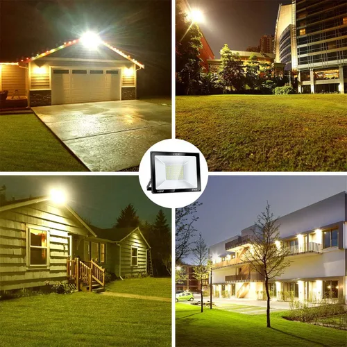 Vista 2 de Paquete de 2 focos LED de 100 W para exteriores, luces de seguridad superbrillantes de 8000 lúmenes, equivalente a 550 W, impermeable IP66, blanco