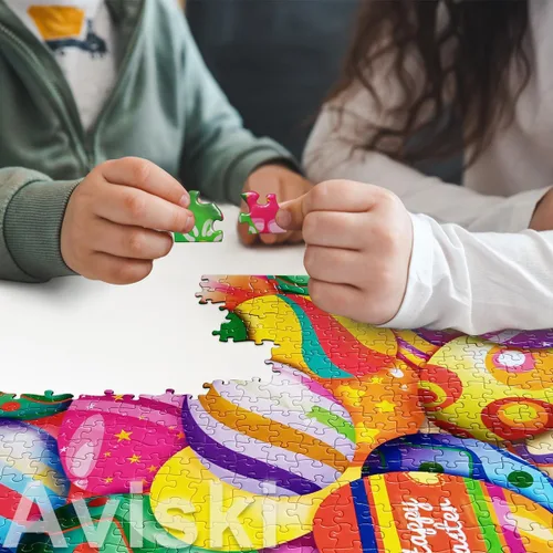 Vista 4 de Rompecabezas de Pascua con póster de referencia 1:1, rompecabezas festivos para adultos y niños - 500 piezas, juegos educativos con huevos