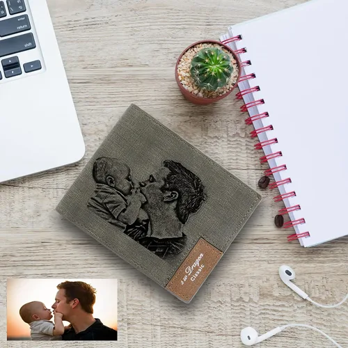 Vista 3 de Carteras personalizadas para hombres, cartera grabada personalizada con imagen, cartera de fotos personalizada para hombres, padre, esposo, novio