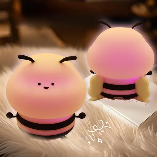 Vista 5 de Luz nocturna de abeja para niños, lámpara blanda, luz nocturna de animales, 3 niveles de brillo, lámpara para niños que cambia de color, lámparas
