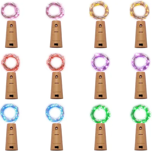 Vista 7 de Paquete de 12 luces LED de corcho para botella de vino, 20 luces LED de corcho, cable de cobre, luces estrelladas a pilas para bricolaje, Navidad
