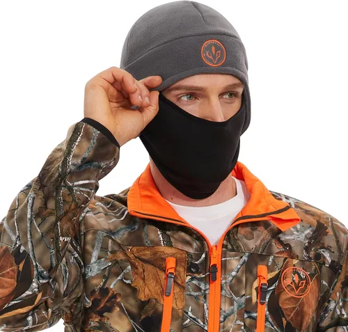Vista 6 de BASSDASH Gorro de forro polar suave 2 en 1 con máscara de esquí, orejera, pesca en hielo, gorro de caza para hombres y mujeres, clima frío invierno