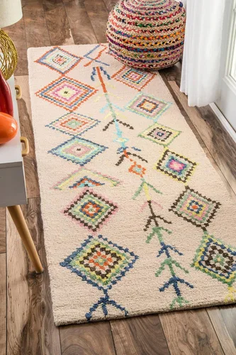 Vista 16 de NuLOOM Belini Alfombra de lana con acento a mano, 2 pies x 3 pies, color marfil Nuloom Belini Trellis - Alfombra de lana para sala de estar