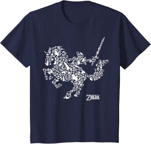 Vista 36 de The Legend of Zelda Camiseta con diseño de símbolos de caballo Azul Marino