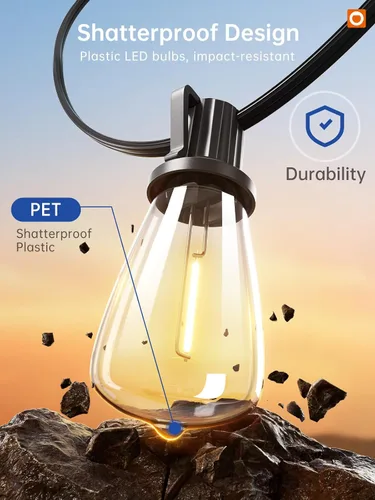 Vista 9 de addlon Tira de luces LED de 25 pies, resistente al agua con 8+1 bombillas LED inastillables (no solar), luz de patio, conectable y resistente al