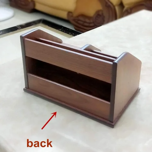 Vista 6 de N Organizador de escritorio de madera con cajón pequeño Organización de oficina y hogar como soporte de control remoto portalápices HeBen1029