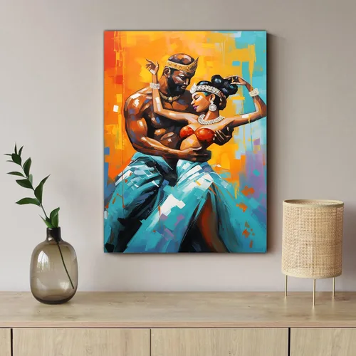 Vista 3 de Arte de pared afroamericano, decoración de rey y reina bailarín negro para sala de estar, arte de pareja de amor negro para dormitorio, lienzo