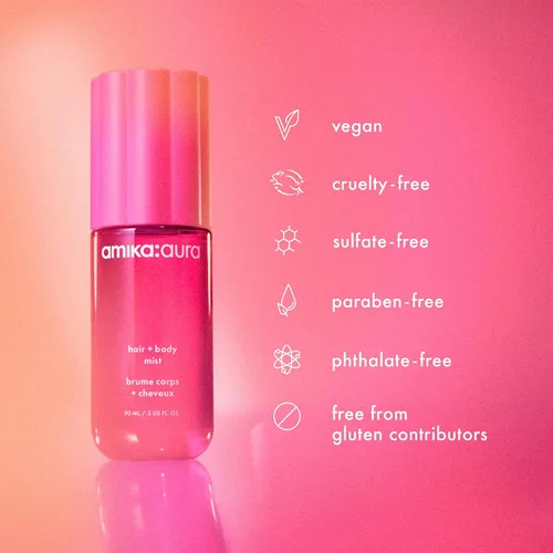 Vista 7 de amika: aura rocío para cabello y cuerpo pomelo rosa, albaricoque jugoso + vainilla cálida