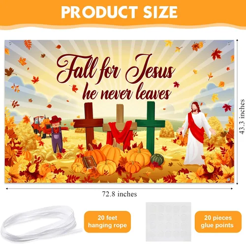 Vista 2 de Fondo de otoño para Jesús, pancarta de otoño de calabaza, hoja de arce, decoración de la Biblia, religión cristiana, fondo de poliéster, suministros