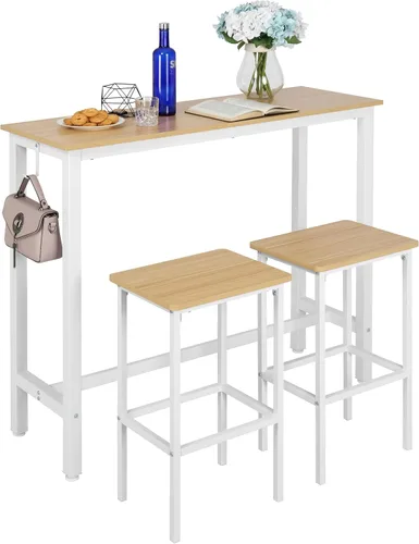 Vista 9 de Finnhomy Juego de mesa de bar, mesa de pub de 39.3 pulgadas, mesa rectangular de altura de barra, mesa de bar con taburetes, juego de mesa de cocina