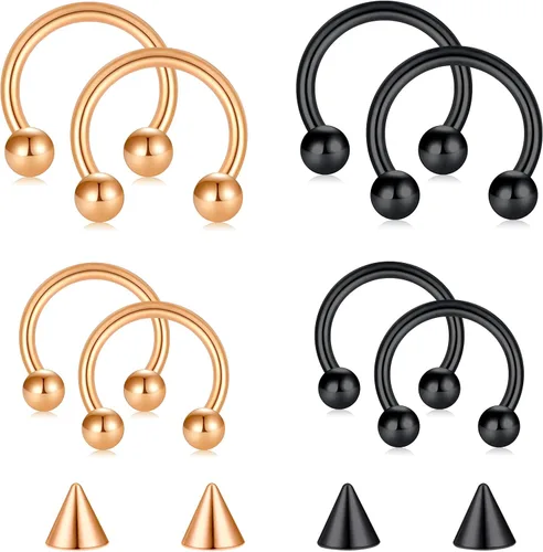 Vista 8 de D.Bella Anillos de herradura para el tabique de nariz de acero quirúrgico 16G 18G 20G Joyería de piercing para nariz, cartílago, hélix, tragus, aro