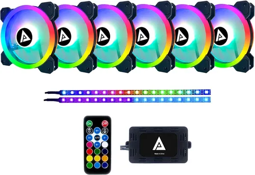 Vista 2 de Apevia TL612L2S-RGB Twilight - Ventilador LED silencioso de doble anillo RGB que cambia de color con control remoto, 28 LED y 8 almohadillas de goma