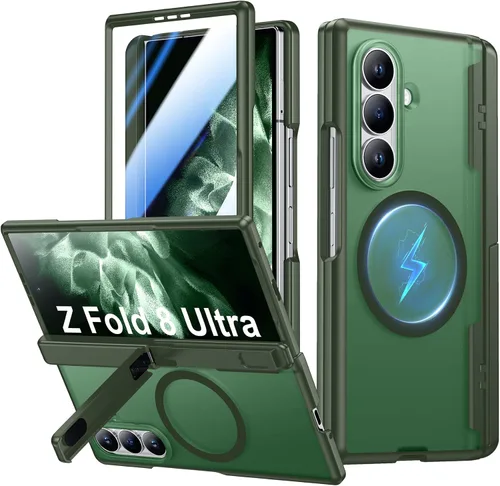 Vista 112 de Temdan Funda para Samsung Galaxy Z Fold 8, compatible con MagSafe, protector de pantalla HD integrado y función atril, protección de bisagra Negro