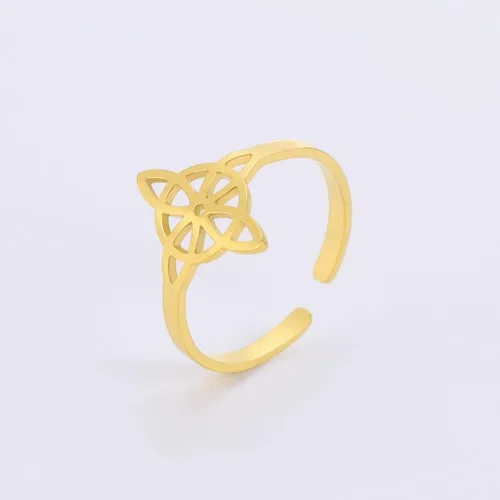 Vista 13 de UNIFT Anillo de nudo de bruja para mujer, de acero inoxidable, estilo geométrico, elegante, elegante, irlandés, nudo celta, ajustable, anillo