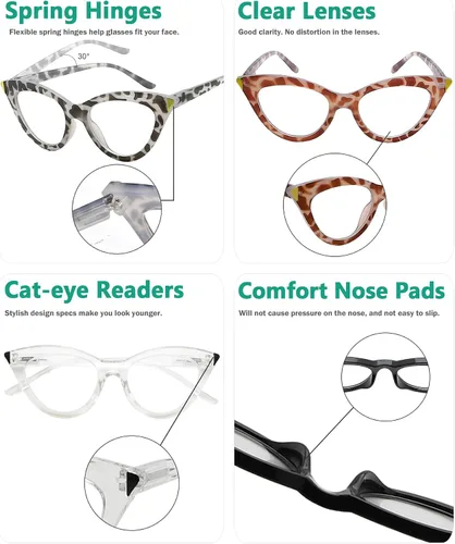 Vista 5 de Eyekepper Paquete de 4 anteojos pequeños para mujer estilo ojo de gato +0.00