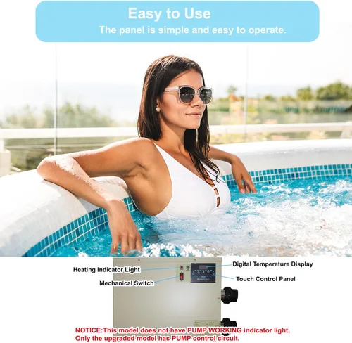Vista 6 de Calentador de piscina 9KW 220V Termostato eléctrico de piscina, pantalla táctil digital, calentador de agua de piscina de bajo consumo para spas